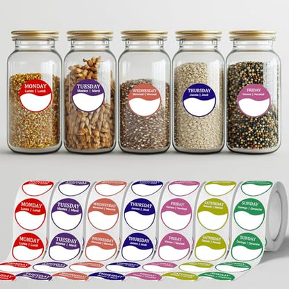 Day of The Week Stickers, 3500PCs Day Dots Food Labels Week Stickers for Planner, Restaurant Kitchen Containers Dispenser