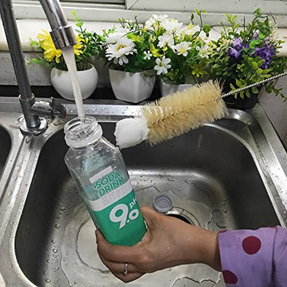 NewFerU Stainless Steel Soda Bottle Cleaning Brush Set in Natural Boar Bristle Wool Tip Long Handle, Flexible Bendable Thick Wire Cleaner for Narrow Neck Water Baby Bottles Straw Pipe Tube Flask (3) - color: 3