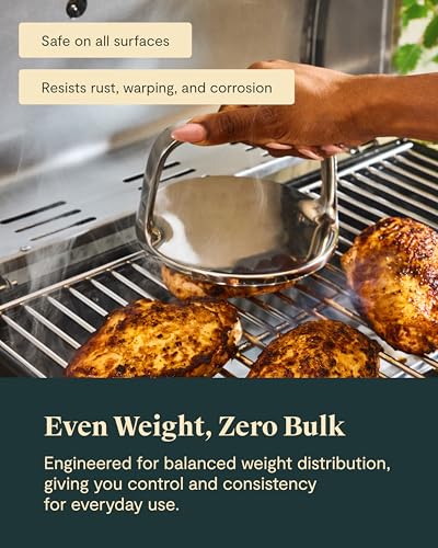 Caraway Grill Press with Handle - 100% Stainless Steel Body - Safe for Use with Pans and Grills - Ideal for Meat, Salmon, Tofu, Veggies - Marigold - color: Marigold