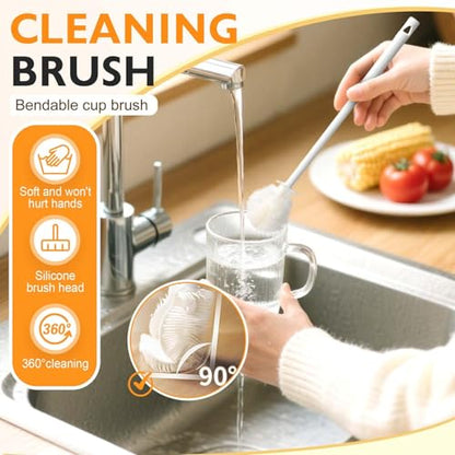 12.4" Silicone Bottle Brush, 3-in-1 Ergonomic Long Handled Cleaning Cup Brush,Water Bottle Cleaner,Deep Cleaning for Baby Bottles,Glassware, Narrow Neck Containers (White) - color: White