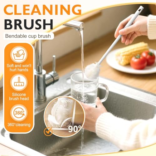 12.4" Silicone Bottle Brush, 3-in-1 Ergonomic Long Handled Cleaning Cup Brush,Water Bottle Cleaner,Deep Cleaning for Baby Bottles,Glassware, Narrow Neck Containers (Blue) - color: Blue