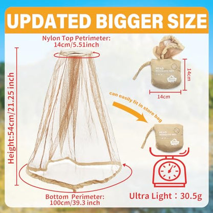 Benvo Mosquito Head Net Mesh One Piece Face Neck Fly Netting Cover from Bugs Gnats Noseeums Hat-Compatible Insect Shield for Fishing, Camping, Gardening (2pcs, Khaki, Upgraded Big Net) - color: Beige