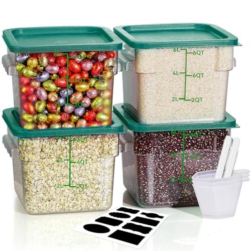 6QT Clear Food Storage Containers: 4 PCS[Food Grade][Hot&Cold Resistant] NSF Food Storage Containers with Lids for Home Restaurant Kitchen Storage Pizza Proof Dough, Green N - color: E1-6QT-4PCS-GREEN