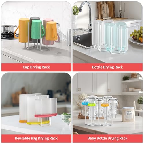 Collapsible Bottle Drying Rack, Baby Bottle Drying Rack, Foldable Cup Draining Holder, Retractable Reusable Silicone Bag Dryer with Non-Slip Bottom - Stainless Steel (White) - color: White