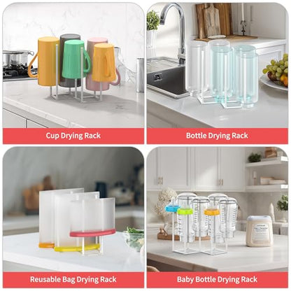 Collapsible Bottle Drying Rack, Baby Bottle Drying Rack, Foldable Cup Draining Holder, Retractable Reusable Silicone Bag Dryer with Non-Slip Bottom - Stainless Steel (White) - color: White