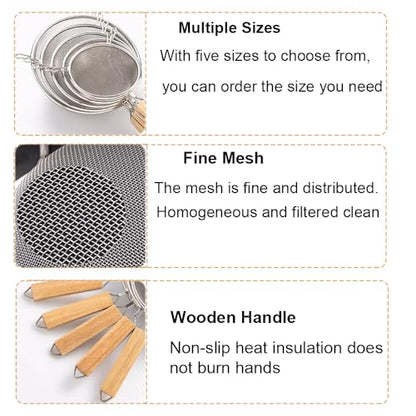 Strainer with Single Fine Mesh, 5-Inch Diameter, Mini, Stainless Steel, Tan,Silver - size: XS Double-handled