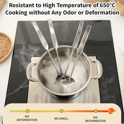 Newness 4 Pcs Cooking Utensils Set, 304 Stainless Steel Kitchen Utensils Set, Metal Kitchen Accessories, Include Soup Ladle, Slotted Skimmer Spoon, Spaghetti Spoon and Spatula, Dishwasher Safe - size: 4 PCS Cooking Utensils Set