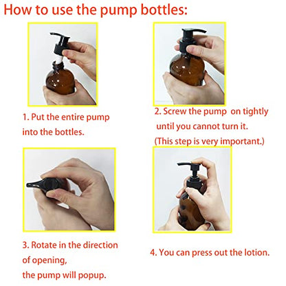 4 Pack 16 oz Amber Glass Bottles with Pumps for Shampoo, Essential Oils, Cleaning Products, Lotions, Aromatherapy Oil, Pump Bottles, Refillable Containers with Cap, 8 Chalk Labels, 1 Pen - size: 16 oz Amber 4Pack