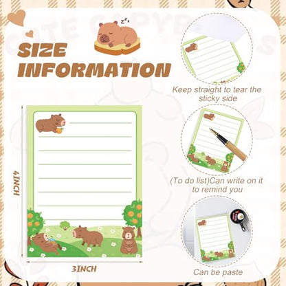 Chiisong 12 Pack Capybara Sticky Notes Gifts Cute Sticky Notes 3x4 Funny Gifts for Capybara Lovers Cartoon Notepads Animals Memo for Women Men Office Supplies Home Christmas Favors - style: Capybara