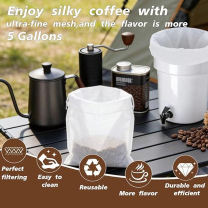Cold Brew Coffee Filter Bag - Compatible with Toddy Cold Brew System for 5 Gallon Commercial BrewersWashable & Reusable Nylon Mesh Filter for Commercial/Home Brewers - 6 Pack