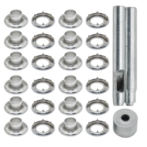 25 Sets 5/16 Inch Sewing Grommets Eyelets 304 Stainless Steel with Claw Washers Tool Kits for Shoes, Bead Cores, Clothes, Leather, Canvas, Banner (8mm Silver) - size: φ8x17mm Kits