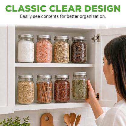 NutriChef 4-Pack 16 oz Mason Jars with Lids - Thick Glass Canning Jars with Stainless Steel Lids - Ideal for DIY Spices, Meal Prep, Overnight Oats, Jelly, Jam, Honey, Candles, Crafts, & More - style: 4 Pack