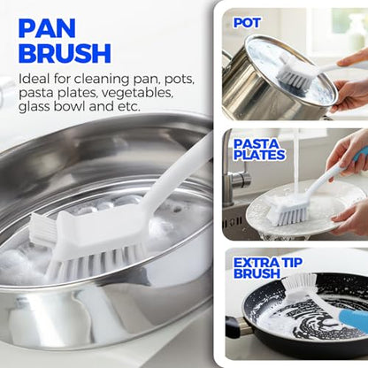 Holikme 6 Pack Dish Brush Set with Bottle Brush, Dish Scrub Brush, Pan Brush and 3 Straw Brushes, Deep Cleaning Handle Brush with Scraper Tip for Kitchen Sink Dishes Bottle Cup Pot and Pans (Azul) - color: Azul