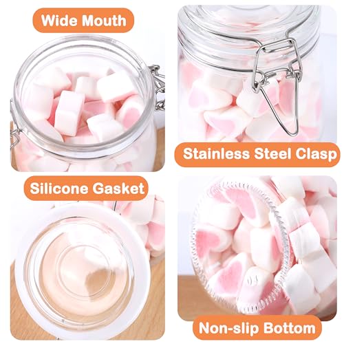 Glass Containers With Lids 24 Oz Food Grade Airtight Glass Jars With Lid 2 Pack Wide Mouth Food Storage Canisters With Clasp For Flour, Coffee, Sugar, Pickle, Beans, Candy, Nuts, Rice, Pasta - color: 24oz 2PC