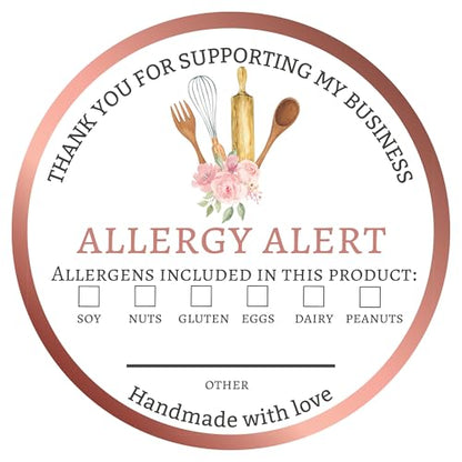 Mobiusea Creation Allergen Warning Stickers | 300 Round Food Allergy Stickers | 2" Waterproof & Writable Ingredient Label Adhesives with Selectable Allergen List for Bakery, Restaurant, Catering Use