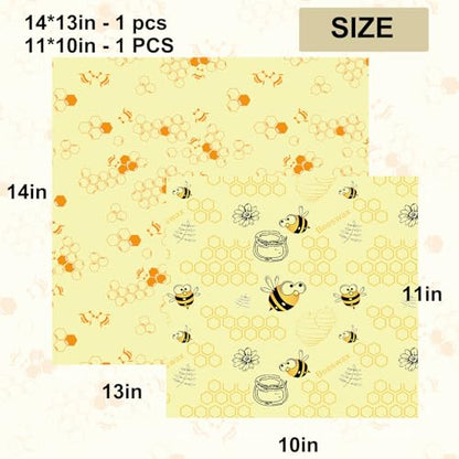 2 PCS Reusable Beeswax Wraps 14 x 13 Inch & 11 x 10 Inch Beeswax Sandwich Wraps for Food Eco-Friendly Sustainable Food Storage Wraps