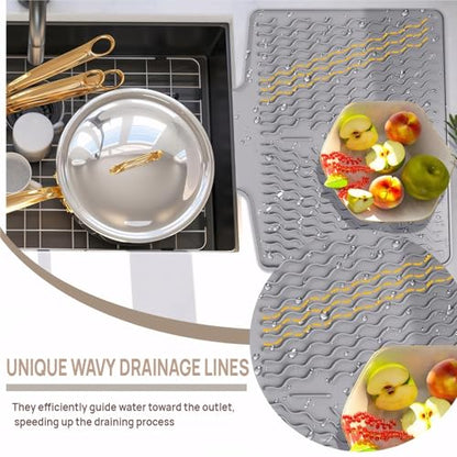 Silicone Dish Drying Mat for kitchen Countertop, Heat Resistant Mats, Dish Drainers for Kitchen counter, Hot Pot Holders, Dish Drying Rack with Built in Drain,(Gray, 15.6"x13") - color: Gray