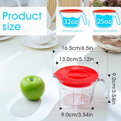 2-Cup High Borosilicate Glass Measuring Cup with Lid for Kitchen | Glass Measuring Beaker with Handle, Measuring Cups with Lid for Liquids, Ideal for Baking, Cooking, Mixing, and Heating - size: 2-Cup