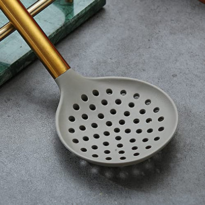 Gold Skimmer, Berglander Non-stick Silicone Strainer With Titanium Gold Plating handle, Kitchen Cooking Skimmers For Non-Stick Cookware, Dishwasher Safe, Easy to Clean - style: h. Skimmer