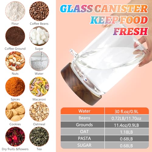 Glass Coffee Jars with Scoop Glass Jar Airtight Lid Seasoning Containers Glass Spice Jar Pantry Storage Containers for Kitchen Sugar Coffee Bean Nuts Cookies Herbs (900ml/30oz-2 pack -with spoon) - color: 900ml/30oz-2 pack -with spoon