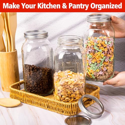 64 oz Wide Mouth Mason Jars with Lids and Bands, 3 Pack Half Gallon Canning Jars, Large Glass Jars for Pickling, Preserving, Meal Prep