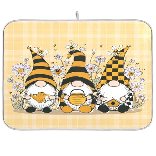 Dish Drying Mat for Kitchen Sunflowers Gnome Plaid Buffalo Check Counter 18 x 24 inch-Absorbent Microfiber Dish Mat, Reversible Drying Pad Dish Drainer Rack Mats for Countertop Fast Dry - color: Plaid, size: 18x24in