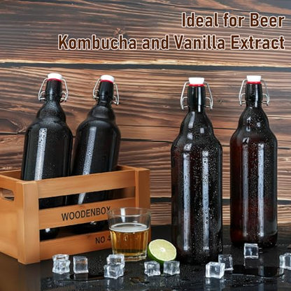 DESIYUE 32 oz Amber Swing Top Glass Bottles with Airtight Lids, Flip Top Beer Brewing Bottles for Fermentation, Home Brewing Kombucha, Mead, Vinegar, Beer, Kefir, Wine,Vanilla Extract, Juice(4 Pack)