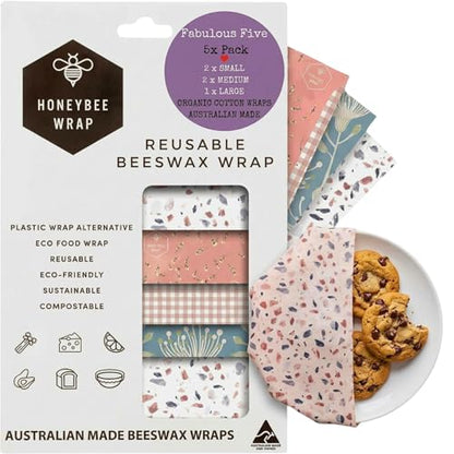 Reusable Beeswax Wraps for Food | 5 Pack | Eco Friendly, Organic, Biodegradable, Plastic Free, Bee's Wrap Bowl Covers and Food Storage | Cling Wrap Alternative - color: 5 Pack Neutral