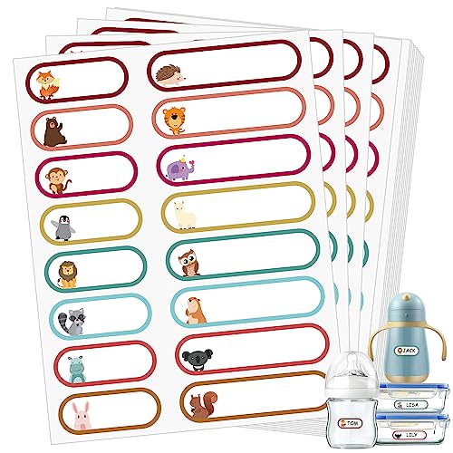 480 Pcs Baby Bottle Labels for Daycare, Waterproof Name Labels Self-Laminating, School Name Labels for Kids Name Tags Stickers(Cute Animal Style) - style: Cute Animal Style