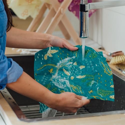 Bee's Wrap Beeswax Wraps for Food - 3 Pack of Assorted Beeswax Wraps - 2 Medium & Sandwich Wrap - Plastic Free Made in USA Reusable Natural Food Wrap - Ocean - style: Lunch Pack Ocean