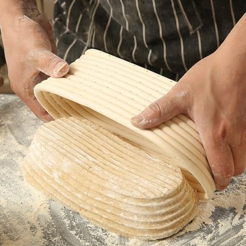 Dimpola Banneton Bread Proofing Basket Banneton Basket Set Sourdough Proofing Basket Round Proofing Bowls Handmade Rattan Baskets and Liners (Oval 10 inch set of 2) - style: Oval 10 inch set of 2