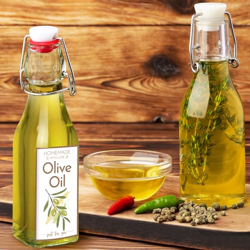 Havawish 16 Pcs 8 oz Mini Olive Oil Bottles Homemade Swing Top Clear Flip Top Bottles with Airtight Lids Labels for Storing Homemade Olive Oil Wedding Baby Shower Favors(Square) - style: Square