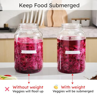 Jillmo Large Fermentation Weights for 1 Gallon Wide Mouth Jars, Heavy Glass Fermenting Weights with Easy Grip Handle, Keeps Vegetables Under Brine for Sauerkraut, Kimchi & Pickles, Pack of 4 - size: Plain - 4 Pack