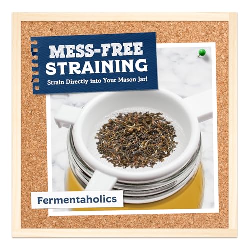 Fermentaholics 3" Nylon Mesh Strainer – Exact Fit for Wide Mouth Mason Jars – White Plastic Versatile Kitchen Strainer for Straining & Transferring – Kefir, Kombucha, Canning, Tea, Juicing – 2 Pack