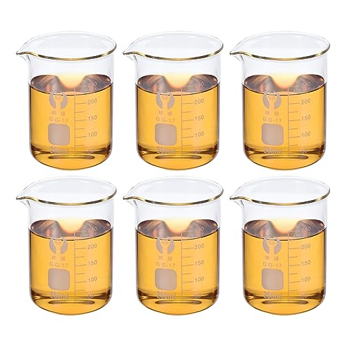PATIKIL 250ml Low Form Glass Beaker, 6 Pack 3.3 Borosilicate Glass Graduated Printed Scale Measuring Cups with Spout for Kitchen Lab Liquids - size: 250ml