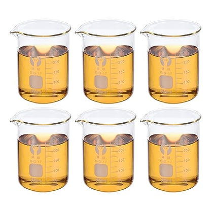 PATIKIL 250ml Low Form Glass Beaker, 6 Pack 3.3 Borosilicate Glass Graduated Printed Scale Measuring Cups with Spout for Kitchen Lab Liquids - size: 250ml