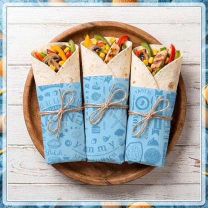 Outus 600 Pcs 12 x 12 Inch Deli Wax Paper Sheets Grease Resistant Tray Basket Liners Newsprint Paper Water and Grease Proof Sandwich Wrapping Square Hot Dog Wrapper for Food Baking (Light Blue) - color: Light Blue