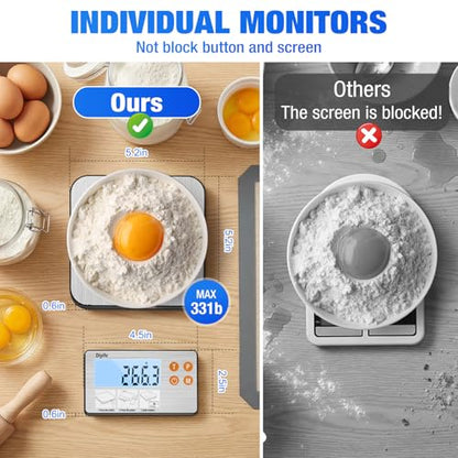 Rechargeable Split Food Scale, Diyife 33lb Digital Kitchen Scales with Split Display, 1g/0.1oz High Accurate, Food-Grade 304 Stainless Steel, 7 Units, Backlit LCD, for Cooking, Baking, Meal Prep - color: Silver