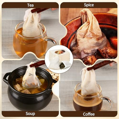 20 Pack Reusable Tea Bags, Natural Unbleached Muslin Bags with Drawstring, Spice Bags for Cooking, Loose Leaf Tea, Herbs & Coffee, Fine Mesh Filter Bags (3 x 4 in)