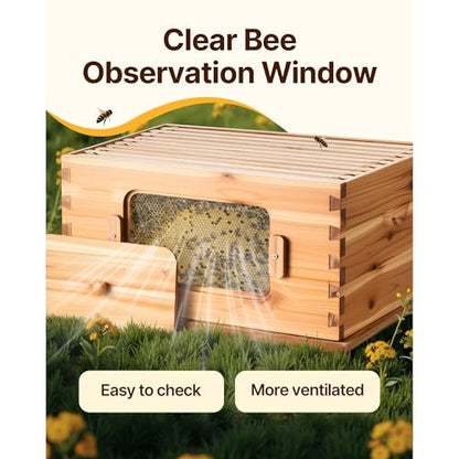 Happybuy Bee Hive Medium Box Starter Kit, 100% Beeswax Coated Natural Fir Wood, Langstroth Beehive Kit with 10 Frames and Foundations