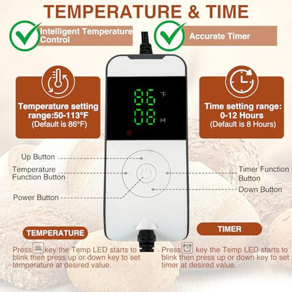 BLUBYEES Digital Kombucha Heating Wrap with Precise Temperature Control and Timer Function - Kombucha Starter Kit, the Ideal Fermentation Heating Pad for Kombucha and Sourdough