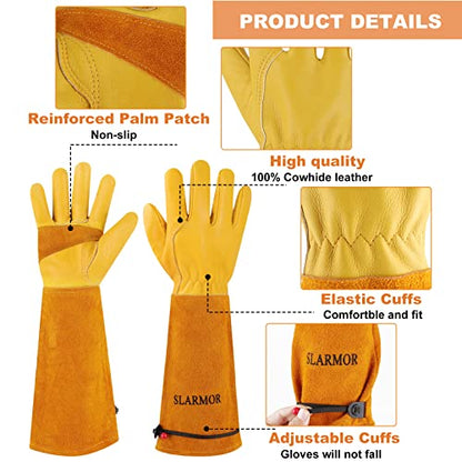 Long Gardening-Gloves Women/Men-Thorn proof Rose Pruning Heavy Duty Gauntlet-XL - color: Yellow, size: X-Large (Pack of 1)