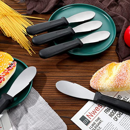 12 Pcs Butter Spreader Knives Wide Blade Stainless Steel Cheese Spreader Knife Black Plastic Handle Slicing or Spreading Knife for Slicing Bread Cream Sandwich Condiment Kitchen 9.1 Inch