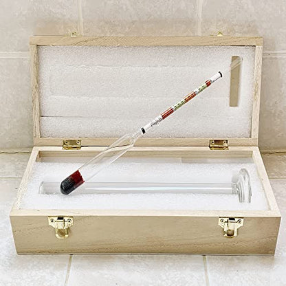 Wine Beer Alcohol Hydrometer Triple Scale Wine Meter with Glass Test Jar for Home Brewing Beer Wine Mead & Kombucha Maker for ABV, Brix and Gravity Test Kit with Wood Storage Box