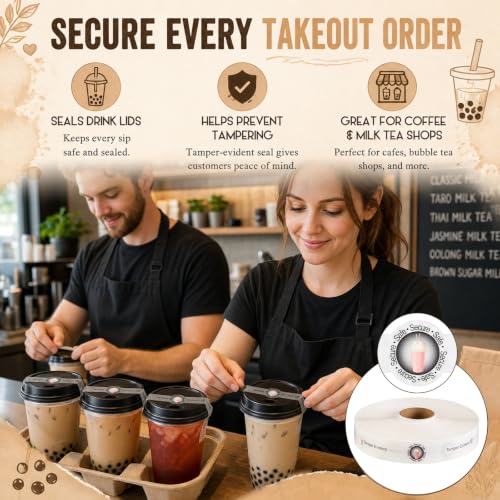 Zonon 600 Pcs Safe Secure Tamper Evident Seals for Drink Lids, Food Delivery Stickers Sealed for Freshness Labels Drink Food Coffee Milk Tea Ice Cream Seal Stickers 600 Pieces Per Roll (Transparent) - color: Transparent