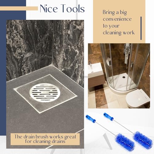 Baderke 2 Pieces Drain Brush Pipe Cleaning Tube Brushes 19.7 Inch Plastic Shower Pipe Flexible Cleaning Tool(Blue,19.7 x 2.4 Inch) - color: Blue, size: 19.7 x 2.4 Inch