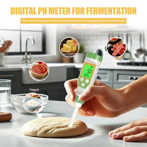 pH Meter for Food, Digital pH Tester with High Accuracy pH Probe for Sourdough and Bread, Food pH Meter for Fermentation Canning, Meat, Cheese, Solid Samples and Water