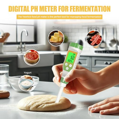 pH Meter for Food, Digital pH Tester with High Accuracy pH Probe for Sourdough and Bread, Food pH Meter for Fermentation Canning, Meat, Cheese, Solid Samples and Water