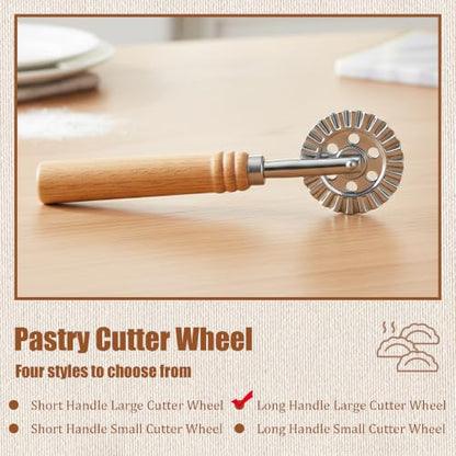 Long Handle Large Cutter Wheel - Exquisite Wooden Handle, Perfect for Pasta, Pizza, Ravioli, Pastry,Cookie - Versatile Crinkle and Biscuit Cutter for Effortless Slicing - color: Long Handle Large Cutter Wheel