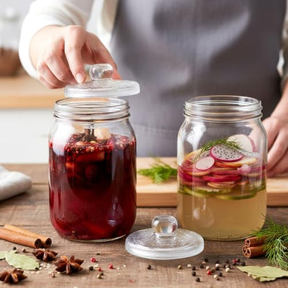 2 Pcs Glass Fermentation Weight Set, 3.7 inch Large and Heavy Jar Glass Fermenting Weights with Easy Grip Handles for Wide Mouth Mason Jars Sauerkraut Kimchi